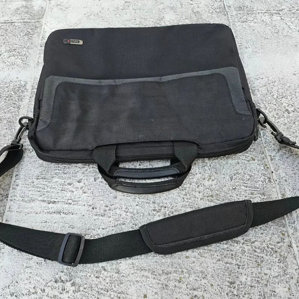 Solo New York Men Laptop Bag Black Polyester Travel Bag Outside Pocket 16X12 in